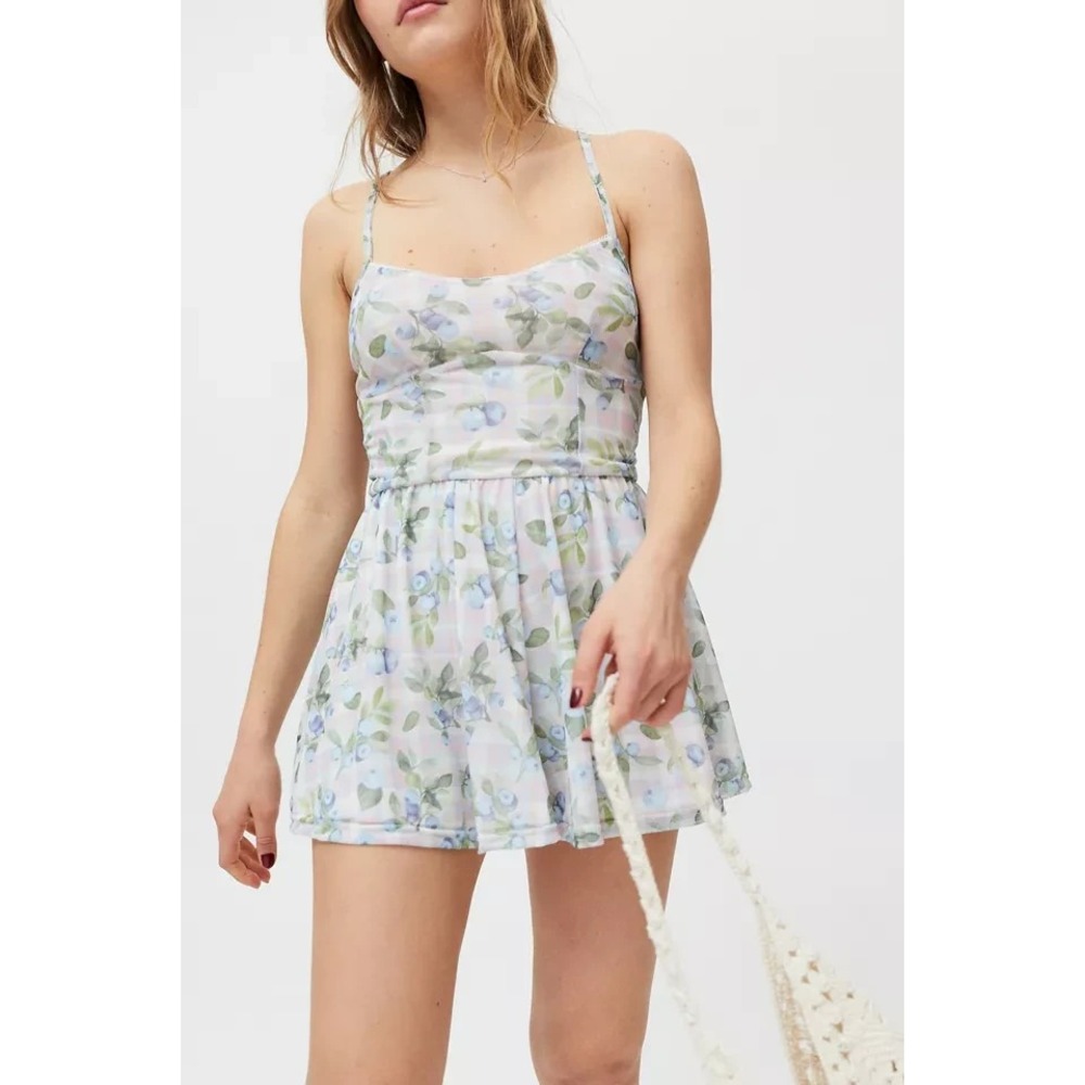 Urban Outfitters Women's Large Romper Mattie Blueberry Flowy Mesh Sleeveless